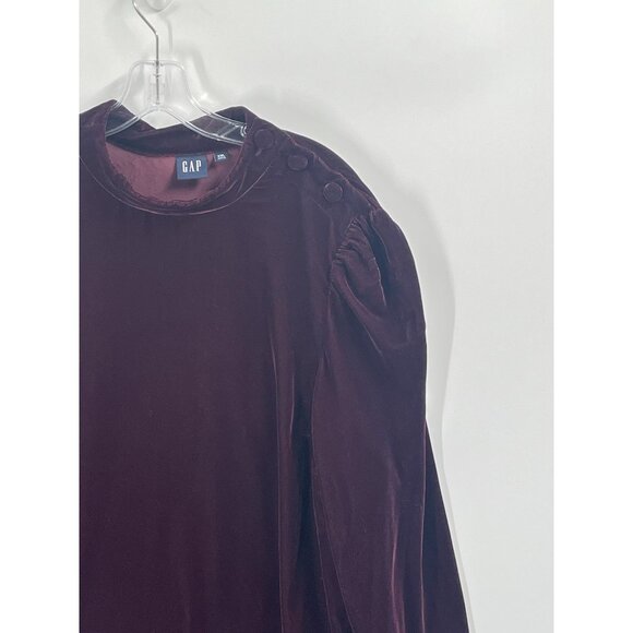 GAP Velvet Puff Long Sleeve Shift Dress Burgundy Whimsigoth Dark Romantic XXL - Picture 2 of 5